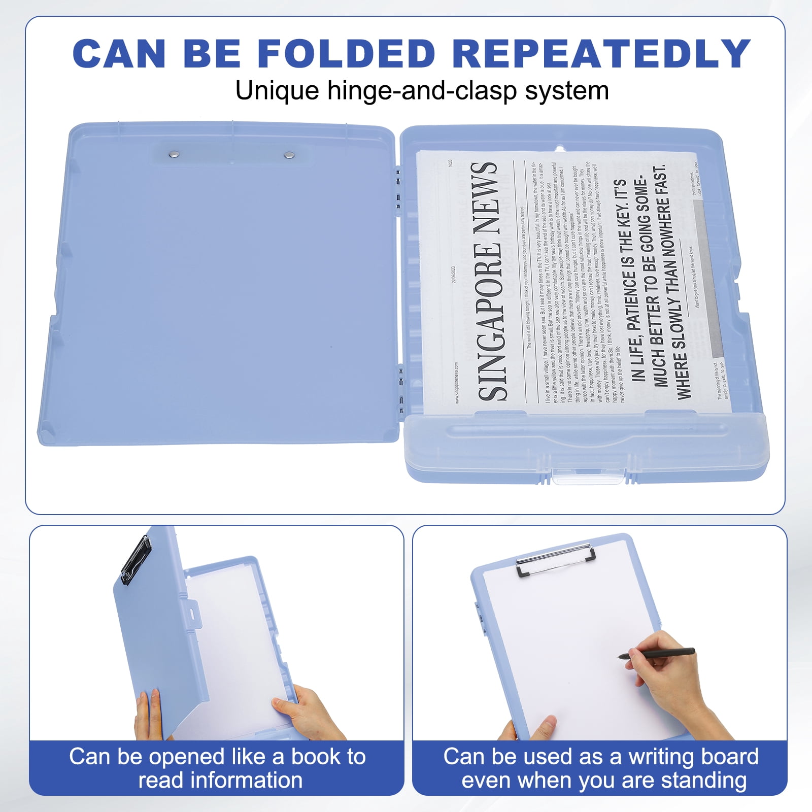 Uxcell 14'' x 10'' Metal Clipboard with Plastic Storage Large Capacity Clipboards Case for Writing Light Blue