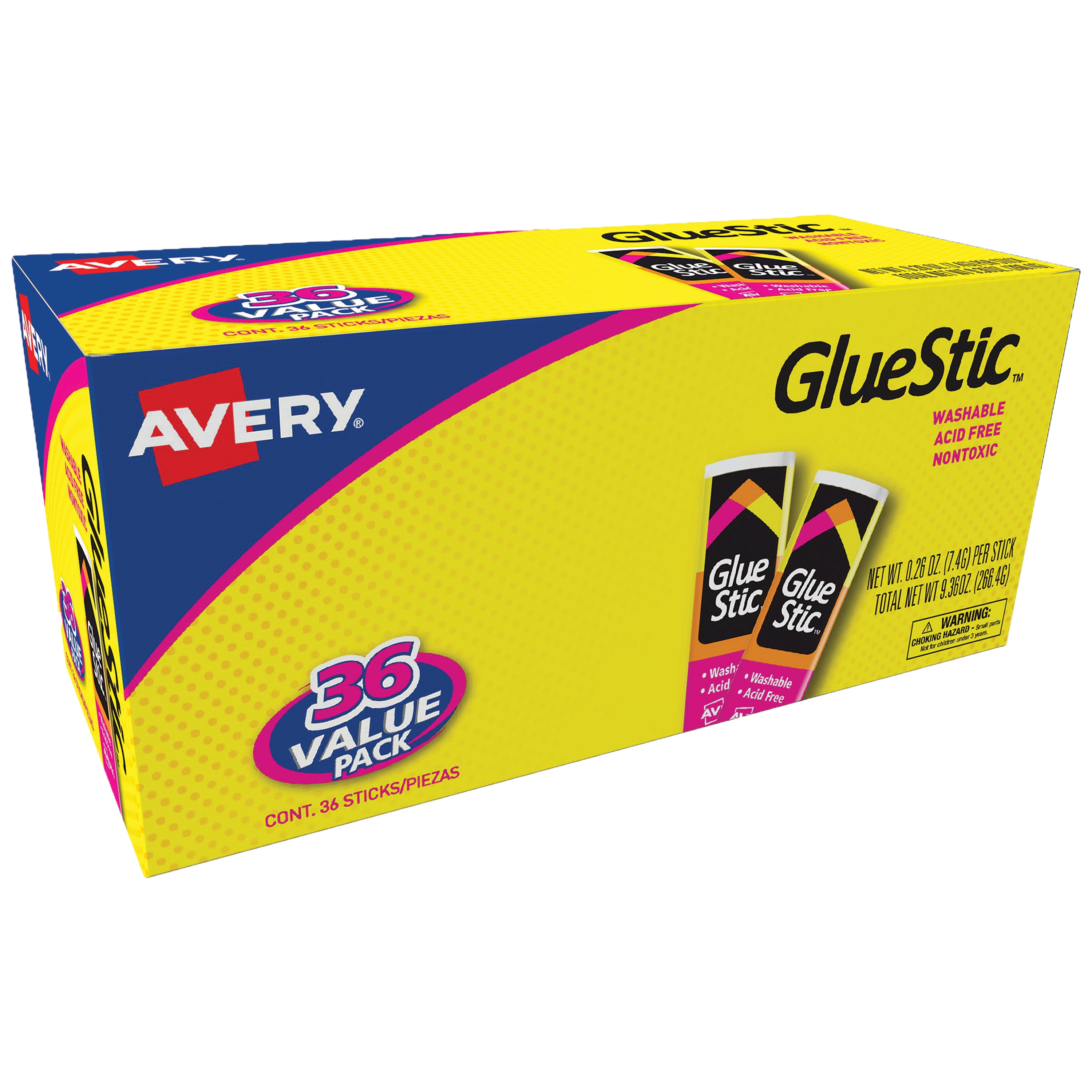 Avery Glue Stick, White, 0.26 oz., Washable, Nontoxic, 36 Permanent