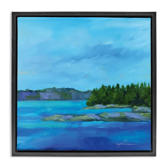 Stupell Industries Rustic Lodge Tranquil Blue Cove Black Floating Frame Canvas Art, 18 x 18, by Lynn Ericson Fine Art