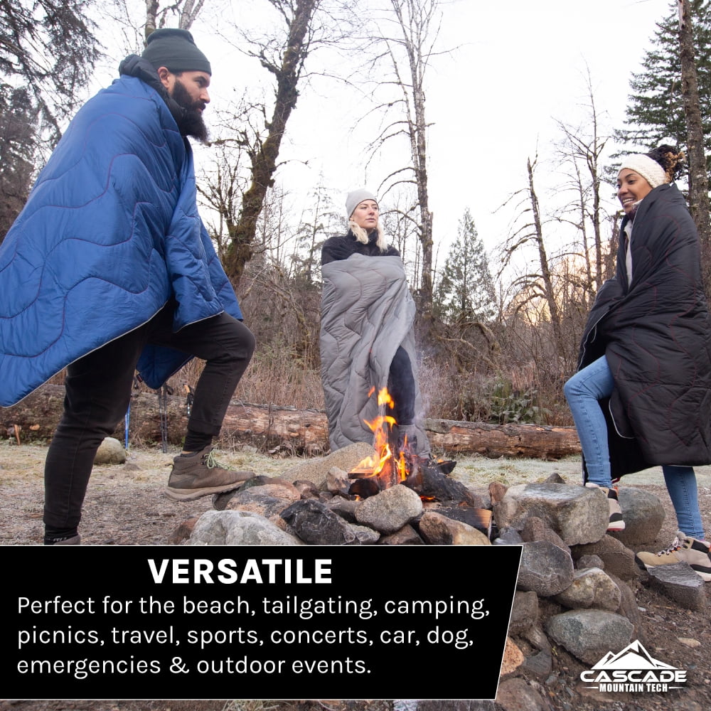 Cascade Mountain Tech Adventure Pack Waterproof Camping Blanket, Black - 72"x48"