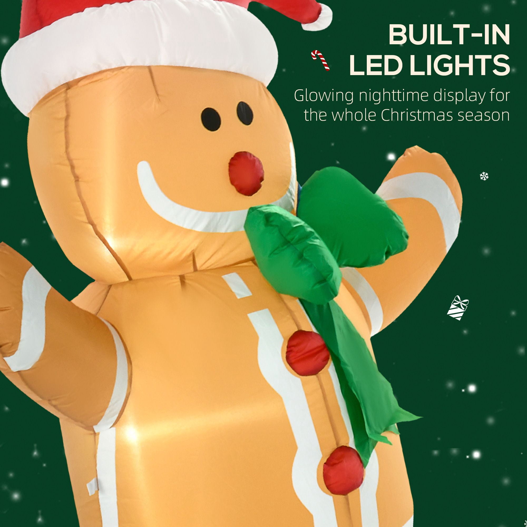 6 ft Christmas Inflatable Gingerbread Man with LED Lights, Blow-Up Yard Decoration for Indoor and Outdoor Holiday Display
