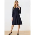 thumbnail image 3 of Vestido Elegante de Oficina para Mujer Vestido de Manga Larga con Cuello Cuadrado Azul oscuro M, 3 of 6