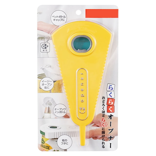 Abridor de tarros multifunción, manual, sin esfuerzo, para latas y botellas, con apertura en forma de V, para el hogar y la cocina, color amarillo