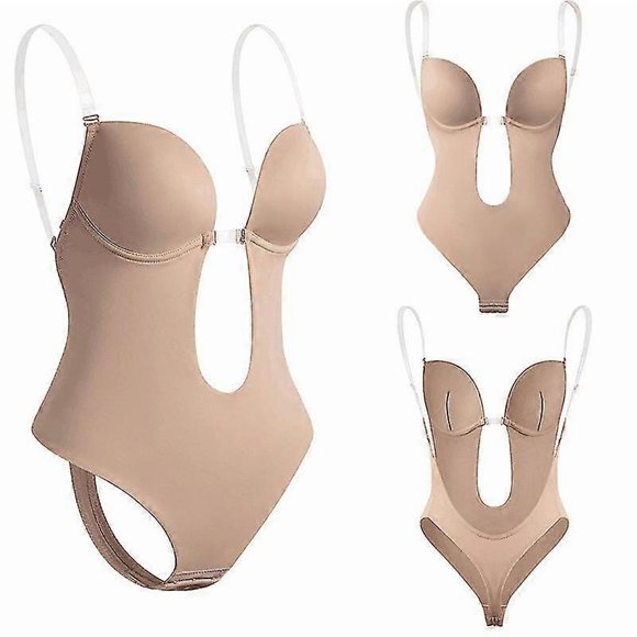 women plunging deep v-neck body shaper strapless backless bodysuit shapewear seamless thong