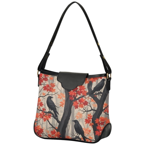 ALAZA Women Hobo Shoulder Handbag Raven Maple Forest Print Tote Bag Large Capacity Purse