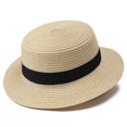 thumbnail image 5 of Fewfanhot Women Wide Brim Straw Boater Hat UPF Sun Protection Foldable Beach Fedora with Rhinestone Buckle Ribbon, 5 of 7