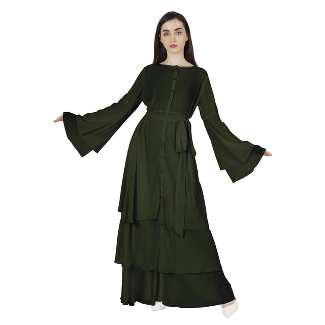 Bimba Robes Abaya Traditionnelles Musulmanes pour Femmes Manches Cloche Robe de Prière Islamique avec Hijab