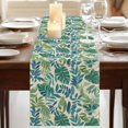 thumbnail image 3 of Green Palm Leaf 72 Inch Table Runner, Tropical Plants Retro Pastoral Summer Farmhouse Dresser Scarf Cotton & Linen Tablerunner for Dining/Kitchen Island/Holiday Party Décor 13" x 72", 3 of 9