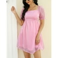 thumbnail image 3 of Womens Short Sleeve Square Neck Casual Babydoll Mesh Mini Dress, 3 of 5