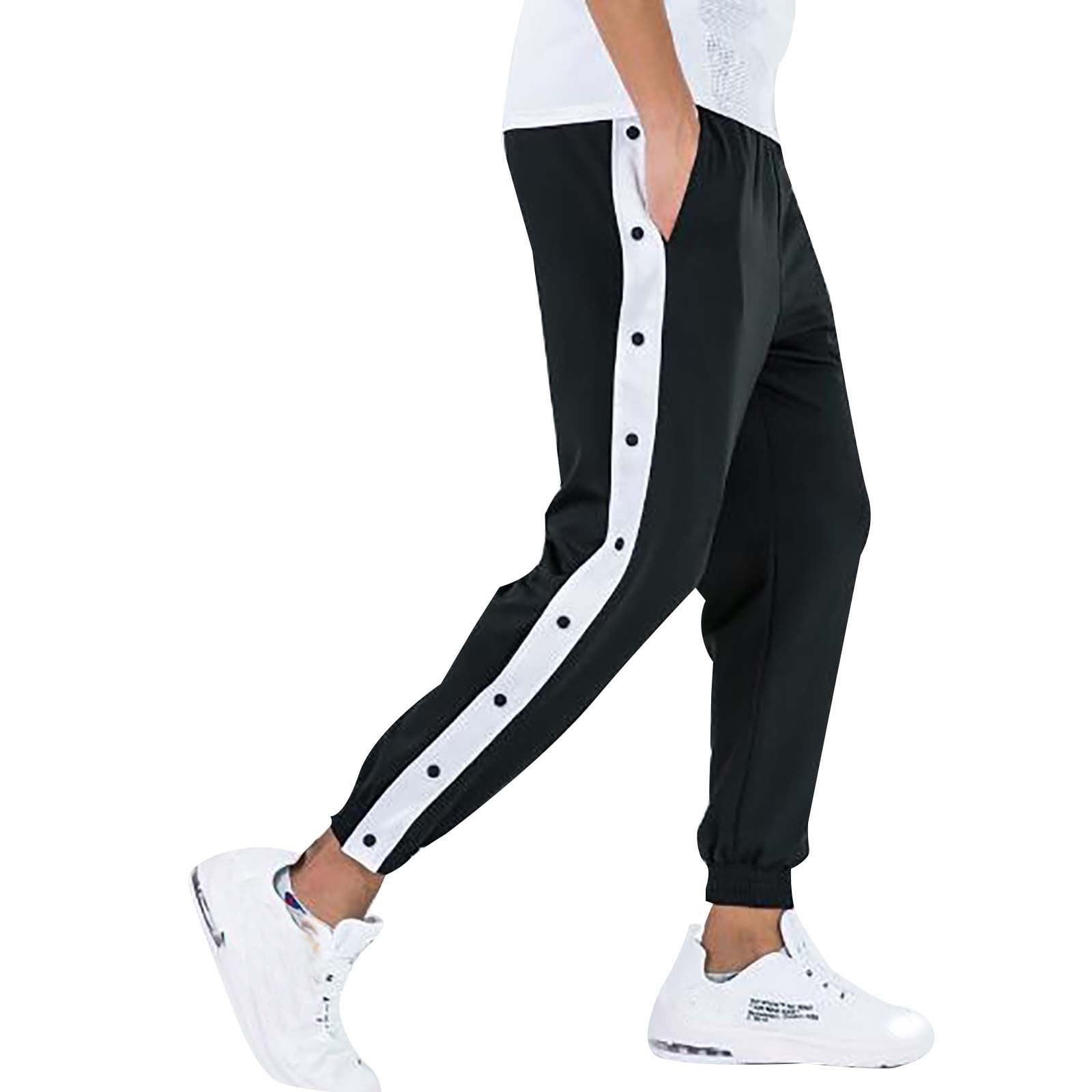 OJinShaWanO Athletic Pants for Men Loose Fit Button Side Basketball Training Joggers with Elastic