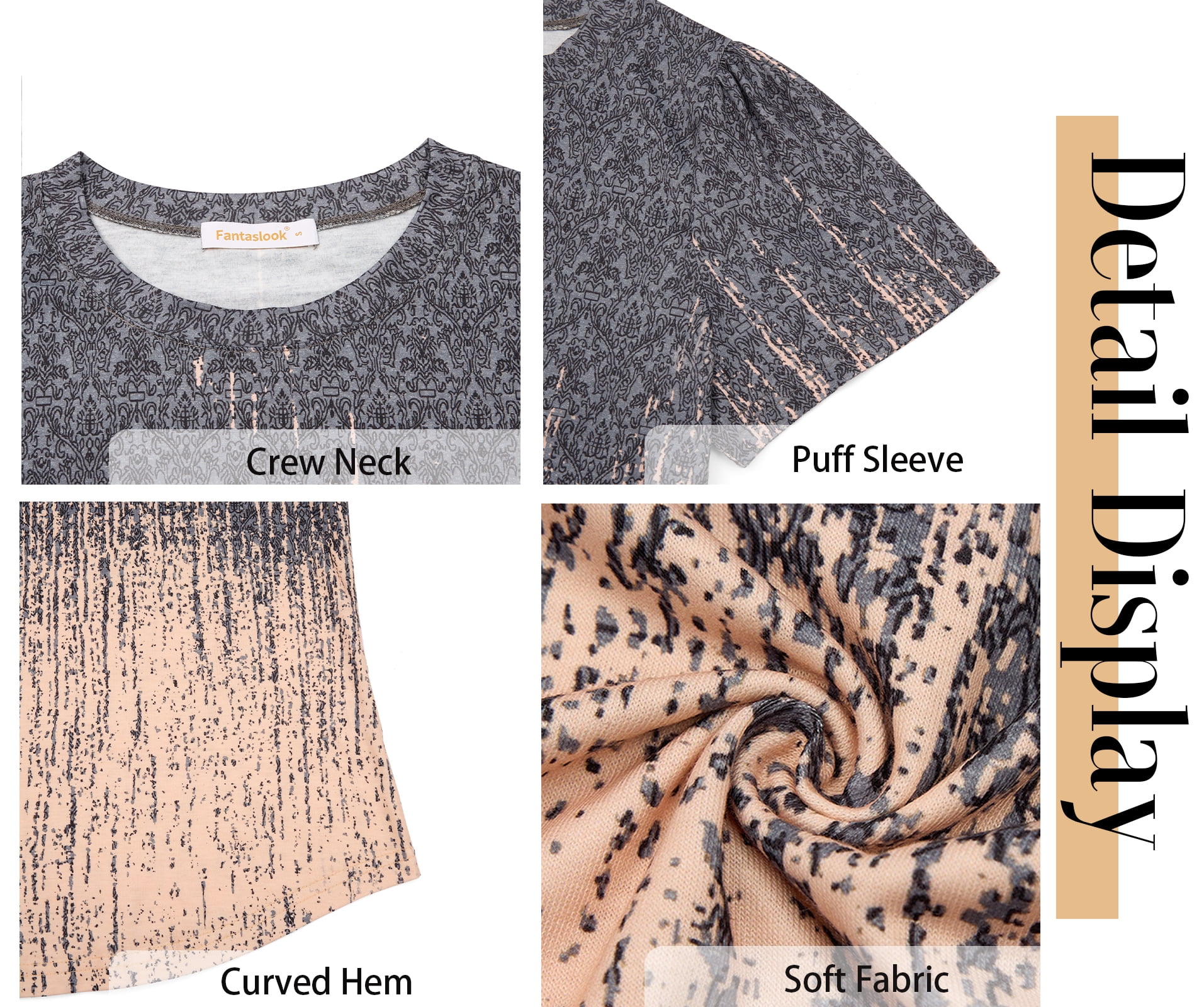Fantaslook Womens Summer Tops Dressy Casual Short Sleeve Shirts Crew Neck Tunic Floral Blouses
