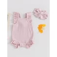 thumbnail image 3 of Yunliwuli Baby Girls Summer Casual Romper Flying Sleeve Solid Color Ruffle Romper with Headband, 3 of 10