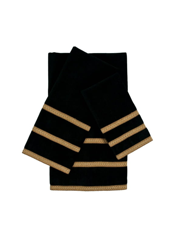 Sherry Kline  Triple Row Gimp Black 3-piece Decorative Embellished Towel Set