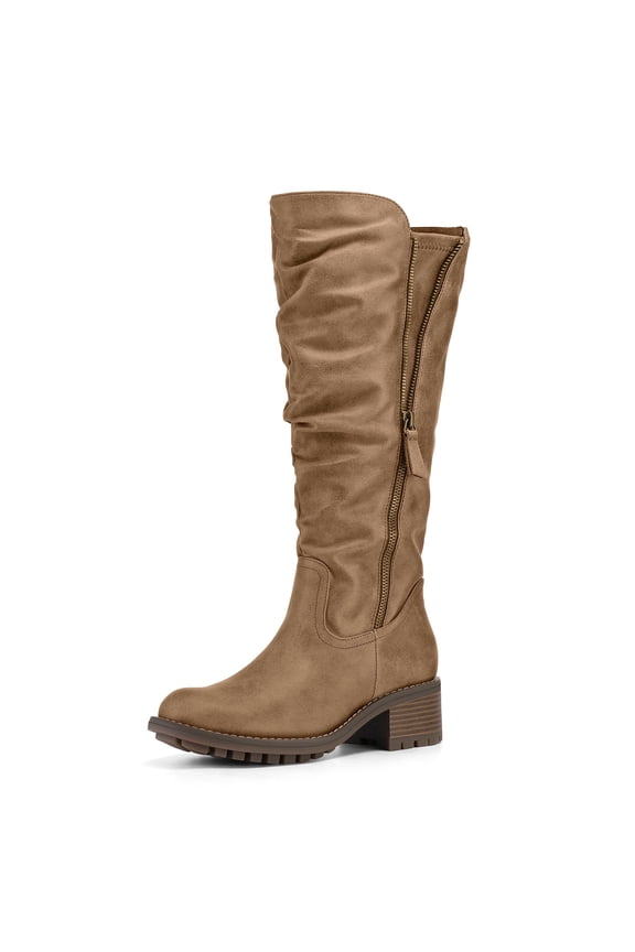 Pennysue Women's Knee High Boots Tan 2 Inch Side Zipper Boots 9M
