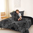 thumbnail image 4 of Homewish Spooky Halloween Skull Queen Comforter Set,Gray Black Damask Comforter Sets Queen,Black Reversible,3-Piece,1 Comforter and 2 Pillowcases, 4 of 7
