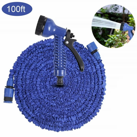 Garden Hose, 100ft Magic Lightweight Expandable Garden Hose with Water Hose Quick Connector, Extra Strength Fabric Protection Hose for All Your Watering Needs Blue