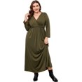 thumbnail image 3 of Vestido maxi de manga larga de talla grande para mujer con cuello en V y cintura imperio, vestidos largos casuales sueltos, vestido de invierno de talla grande, 3 of 5