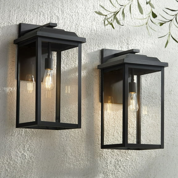 John Timberland Eastcrest Modern Outdoor Wall Light Fixtures Set of 2 Textured Black Metal 20 1/2" Clear Glass for Post Exterior Barn Deck