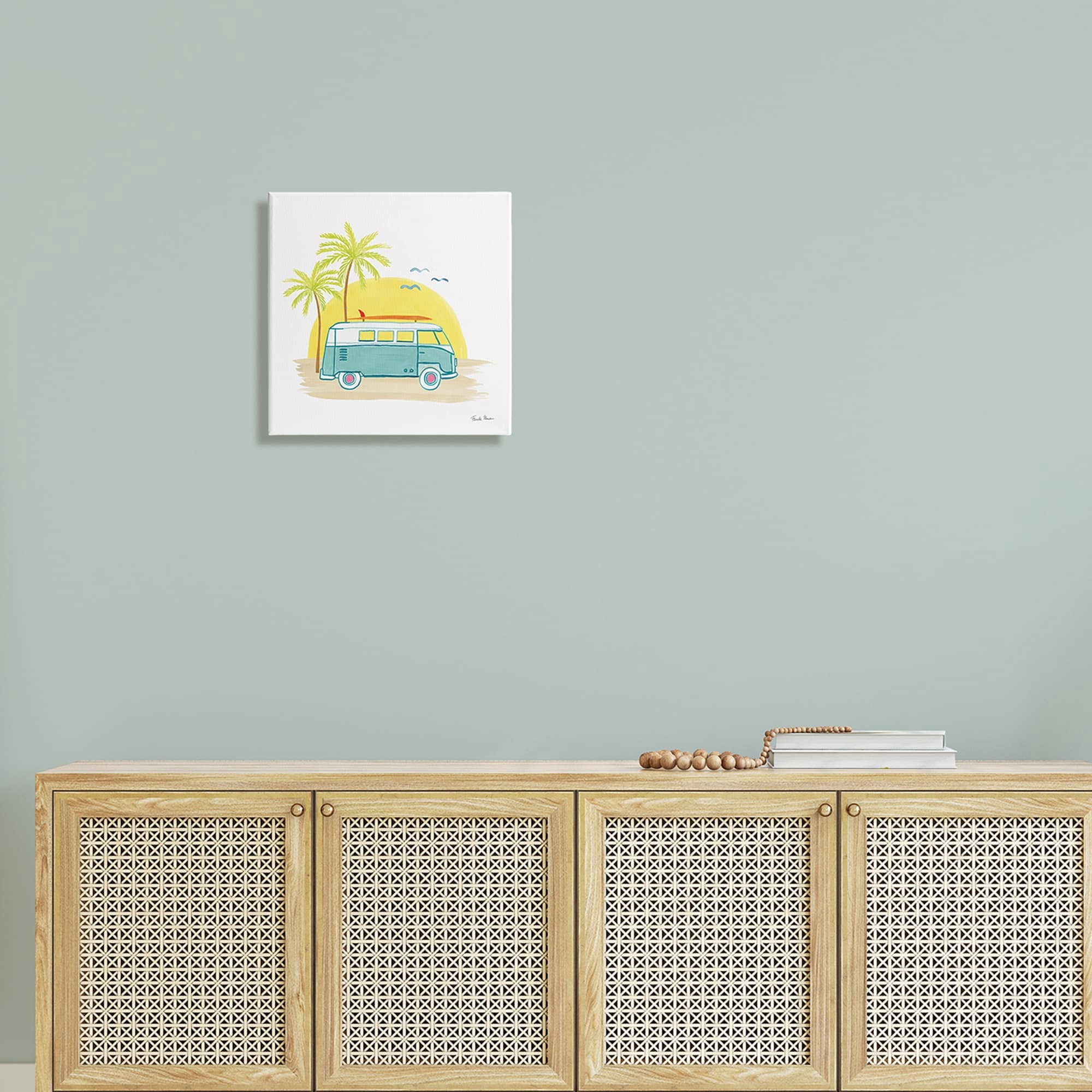 Stupell Industries Summertime Tropical Bus Sunshine Palm Tree Travel Illustration Tropical Drawing Gallery-Wrapped Canvas Print Wall Art, 30 x 30, Design by Farida Zaman