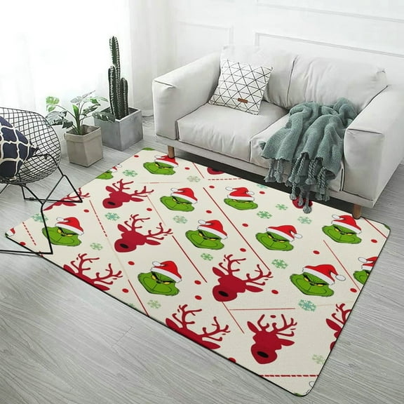 Christmas Style Printing Carpet Soft Comfy Rug for Home Living Room Bedroom Area Rug Non-slip Doormat Decor
