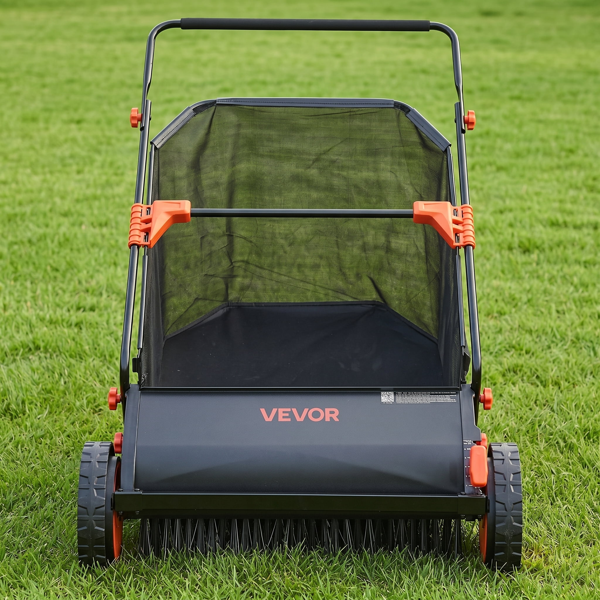 NOBOLEA 26" Push Lawn Sweeper, 7 Cu Ft Leaf & Grass Collector with Adjustable Brushes, Heavy Duty Yard Sweeper with Rubber Wheels for Outdoor Lawn Cleanup