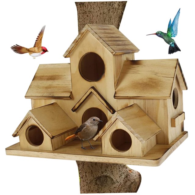 Casa para pájaros, decoración de jardín exterior de madera con múltiples agujeros