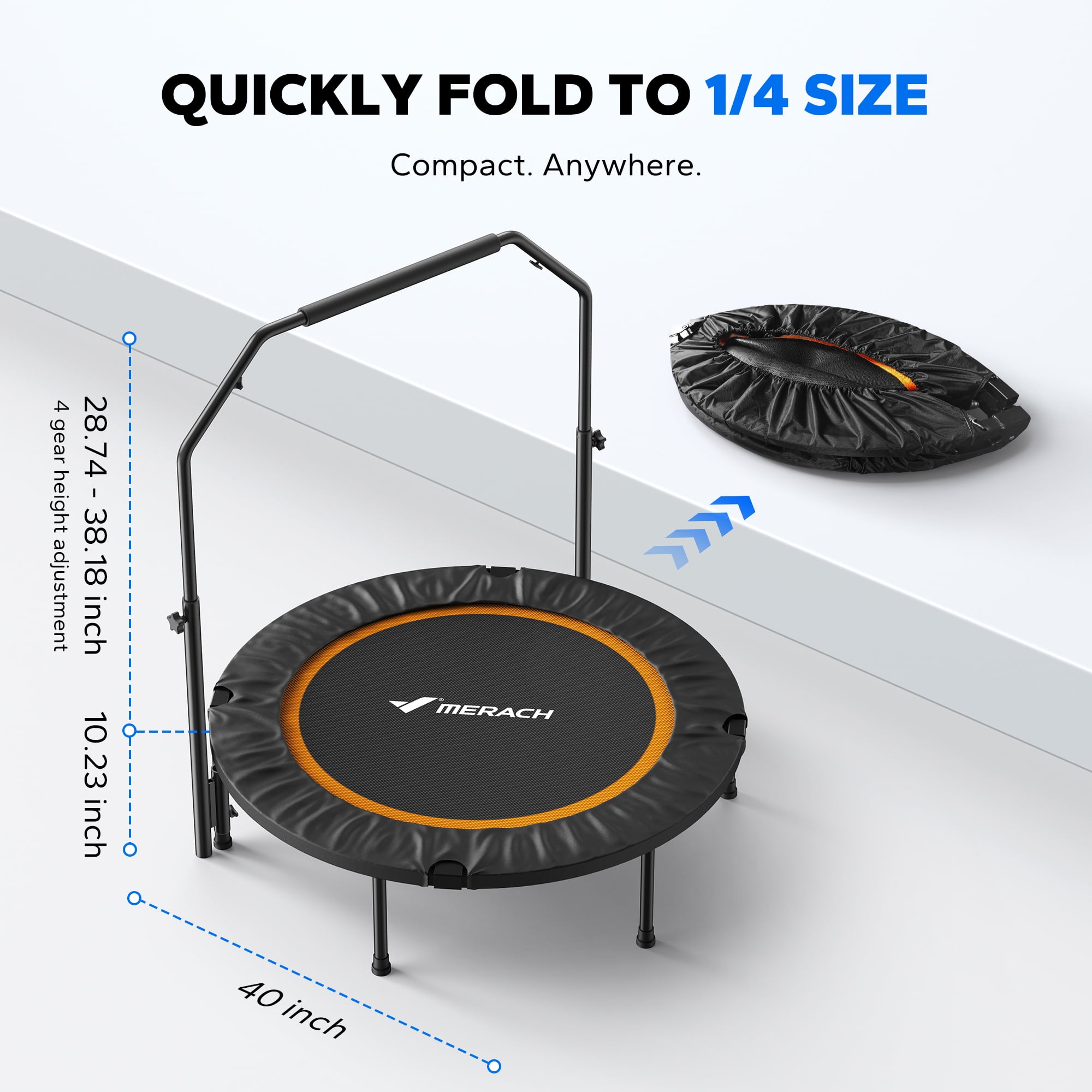 MERACH 40" Mini Trampoline with Handle, Indoor Outdoor Foldable Fitness Rebounder, Round Small Trampoline Gift for Kids Adults, 330 lbs Capacity