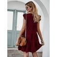thumbnail image 2 of New Women’s Summer Dress Sleeveless Ruffle Sleeve Crewneck Mini Dress Solid Color Loose Fit Short Flowy Pleated Dress, 2 of 2