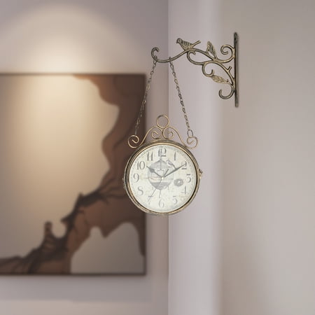 17.72*12.6in Bronze Round Retro Rustic Wall Clock Vintage Double Sided Hanging Clock Home Garden Decor