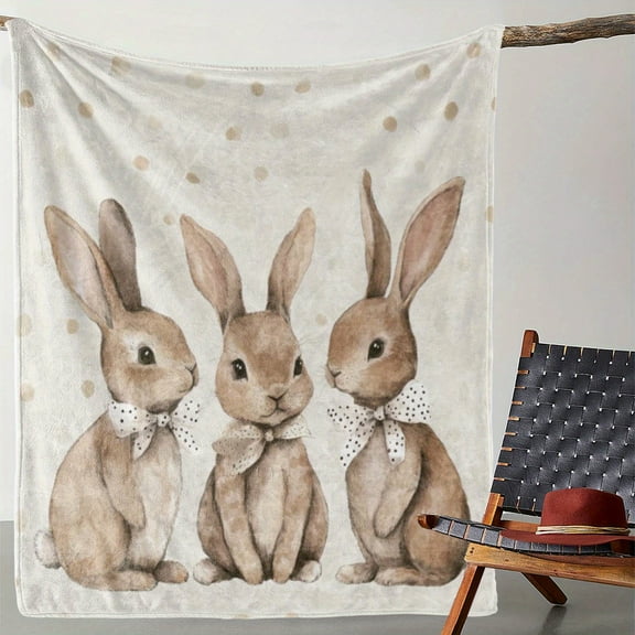Luxurious Flannel Throw Blanket with Charming Easter Bunny Design - Soft, Warm, and Cozy for Couch, Bed, Car, Office, Camping, Travel - Lightweight, All-Season Gift, Polyester 100.0%