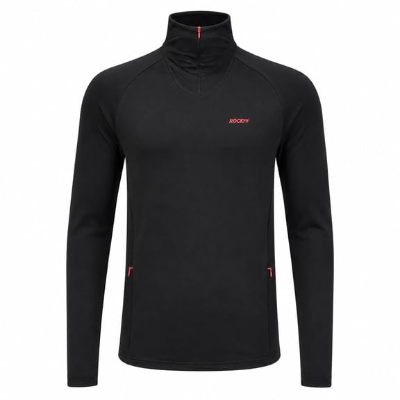 Rocky Men’s Quarter Zip Pullover, Lightweight Stretch Athletic 1/4 Zip Golf Sweater and Workout Sweatshirt, Long Sleeve Thermal Shirt with Zip Pocket for Men, Black, Large