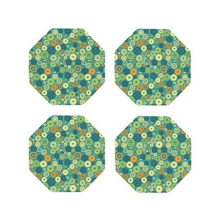 

Coasters Set of 4 - Gear blue green Drink Coasters for Tabletop Protection Leather Coasters for Living Room Decor and Housewarming Gift Octagon