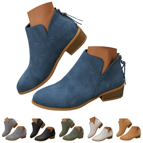 Modisza Women's Ankle Boots Chunky Low Heel Cutout Short Booties Suede Dress Western Fall Slip on Shoes with Zipper Green 6