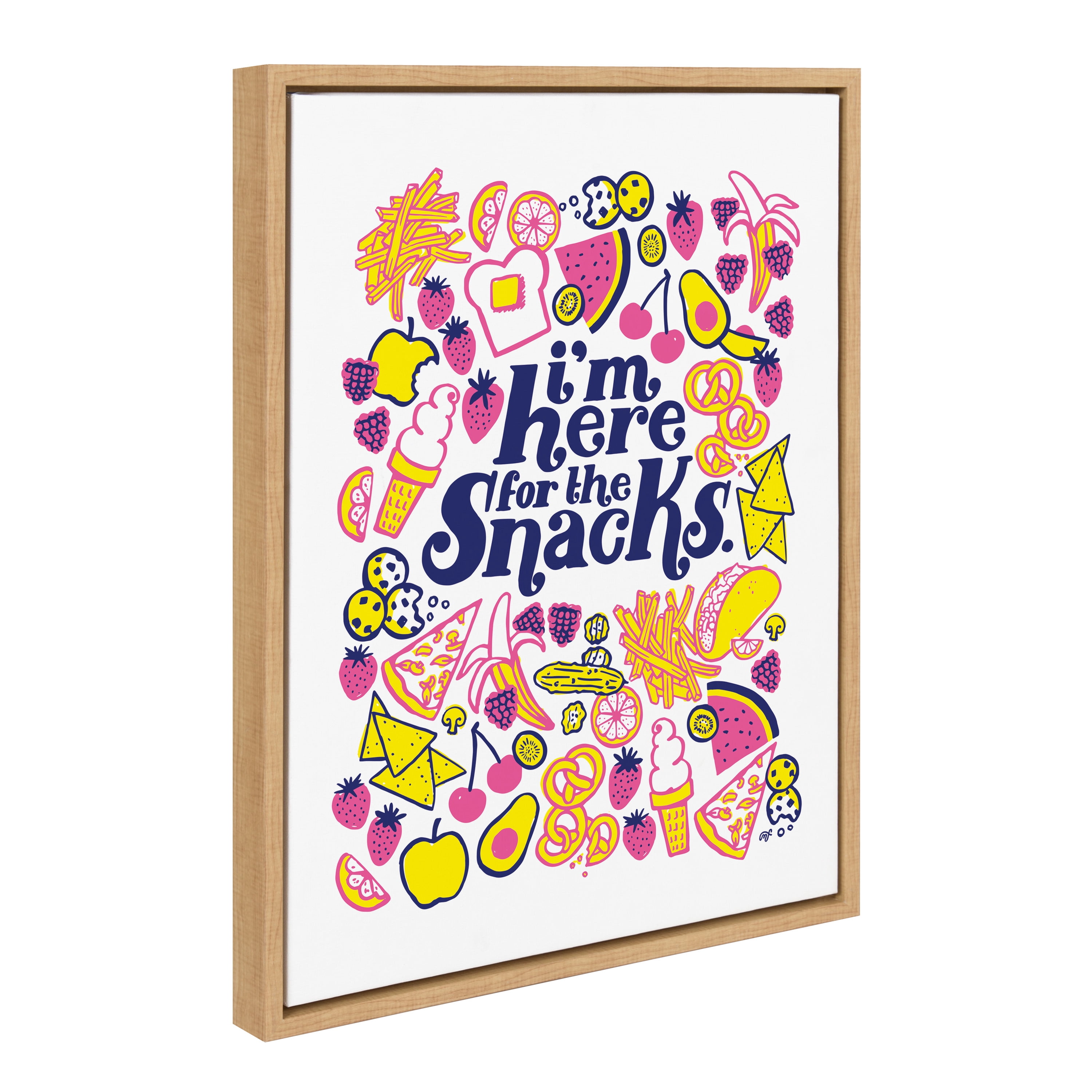 Kate and Laurel Sylvie Here for the Snacks Framed Canvas Wall Art by Maria Filar, 18x24 Natural, Cute Humorous Art for Wall