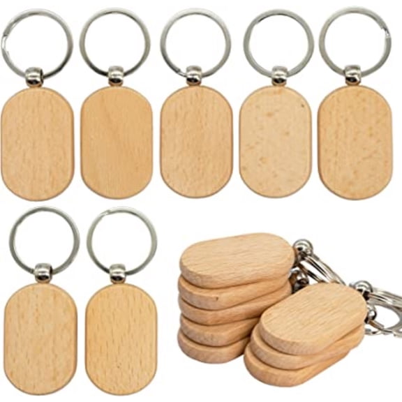 PEACNNG Wooden Keychain Blank Rectangle Wood Engraved 20 Pack