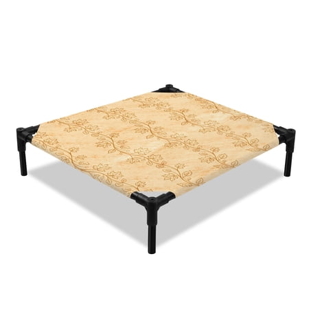 Beige Leaves Elevated Dog Bed Country Vintage Rustic Farmhouse Pastoral Leaf Cooling Breathable Outdoor Raised Dog Cot Bed with Metal Frame Non-Slip Feet for Small Dog 20x20in