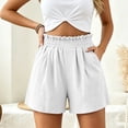 thumbnail image 6 of Zulora Women's Solid Color Shorts With Ruffled Waist And Pockets High Waisted Casual Elastic Waist Summer Beach Daily Shorts​, 6 of 7