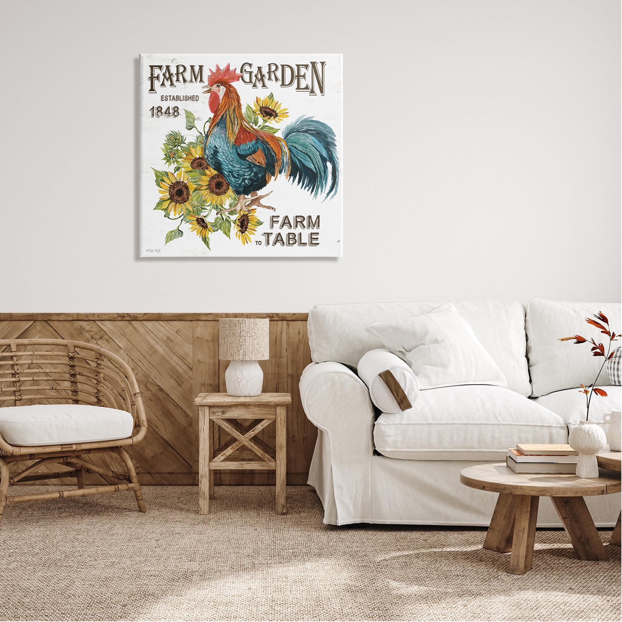 Stupell Industries Farm to Table Rooster Botanical & Floral Painting Gallery Wrapped Canvas Print Wall Art, 30 x 30