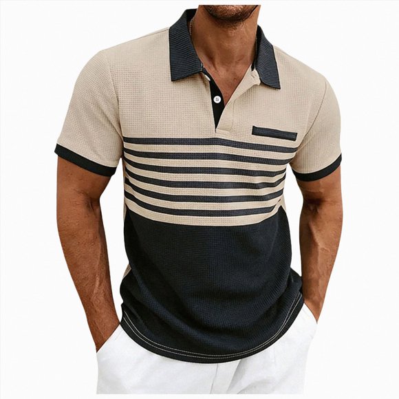 Ymyiu Golf Shirt Men Mens Polo Shirt Textured Knit Button Casual Short Sleeve Summer Vacation Beach Stretchy Golf Shirts Size S(Khaki, S)