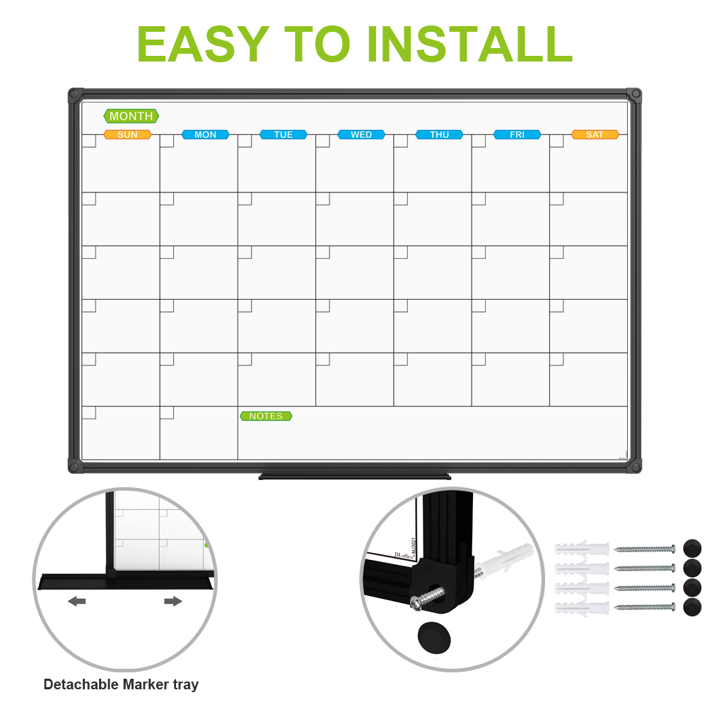JILoffice Dry Erase Board Calendar 36" x 24" Whiteboards Schedule 3' x 2' Wall Mount Planner Board