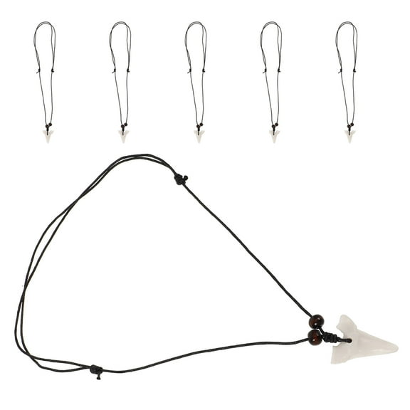 WEUVEB 6Pcs Hawaiian Beach Necklace for Men White Fake Shark Tooth Charm Lightweight Surfer Jewelry