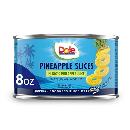 Dole Canned Fruit, Pineapple Slices in 100% Pineapple Juice, Gluten Free, Pantry Staples, 8 Oz, Packaging May Vary ( Pack of 2 )