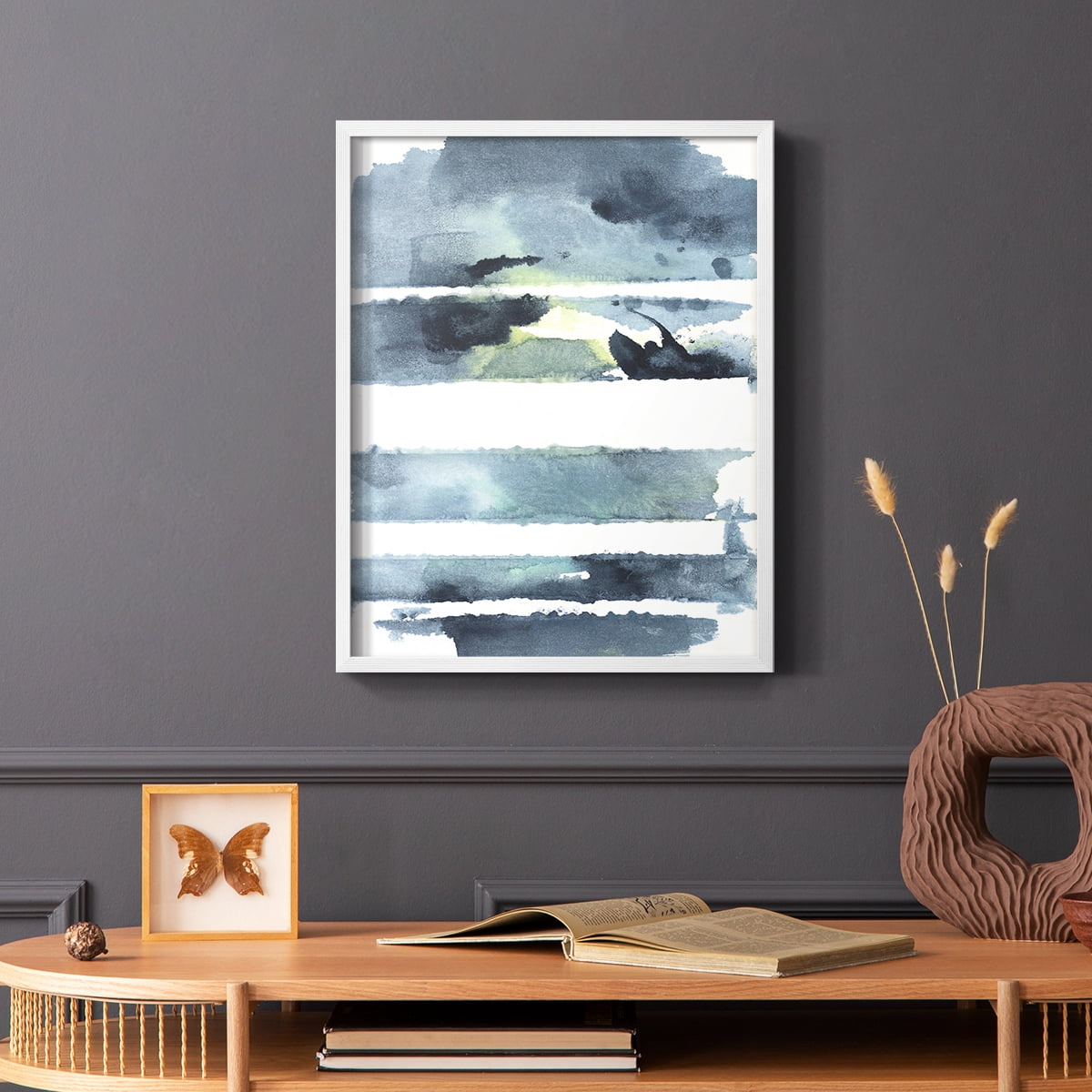 Blue Memories I Framed Print in White Solid Wood Framed Print No Nail Hanging