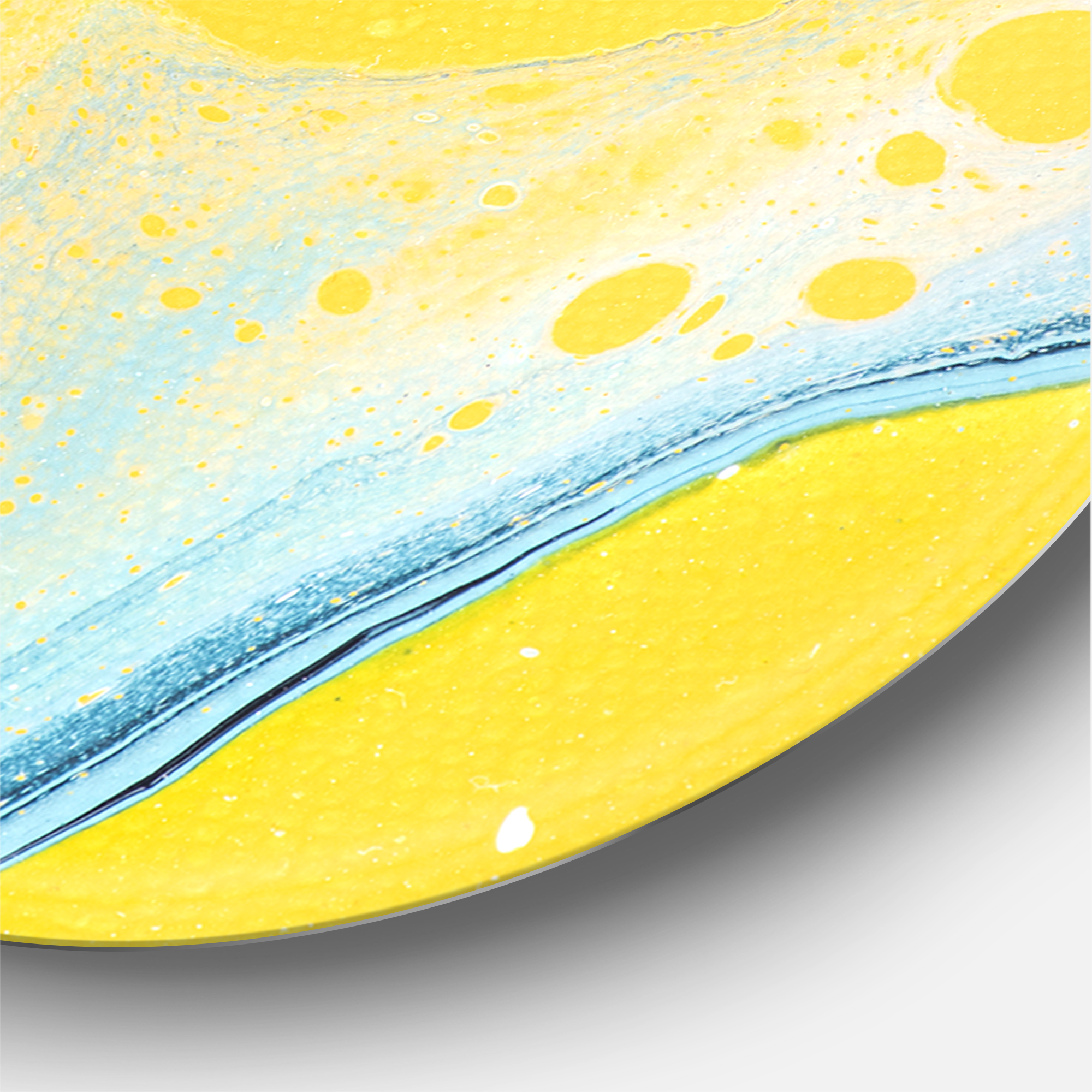 Designart 'Abstract Composition In Blue and Yellow VII' Modern Circle Metal Wall Art 11x11 - Disc of 11