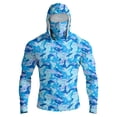 thumbnail image 2 of Men's Shark Print Fishing Hoodie, Long Sleeve UPF 50+ Sun Protection Shirt with Built-in Face Mask and Thumbholes Blue XL, 2 of 9