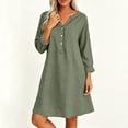 thumbnail image 6 of TEAJOPSUU Women's Midi Dresses Cotton Blend Loose Fit V Neck Button Placket Long Sleeve Dresses with Pockets Casual Solid Color Dresses Olive Green, 6 of 7