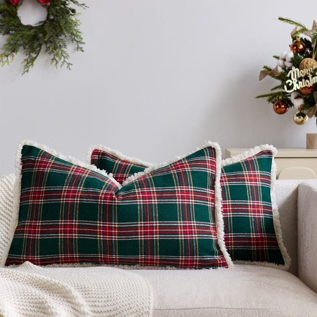 Fundas de Cojín Navideñas a Cuadros, Fundas de Cojín de Sofá de Tela a Cuadros, Cojines de Sofá de Material Cepillado, Adecuadas para La Decoración Navideña Del Sofá Del Dormitorio.