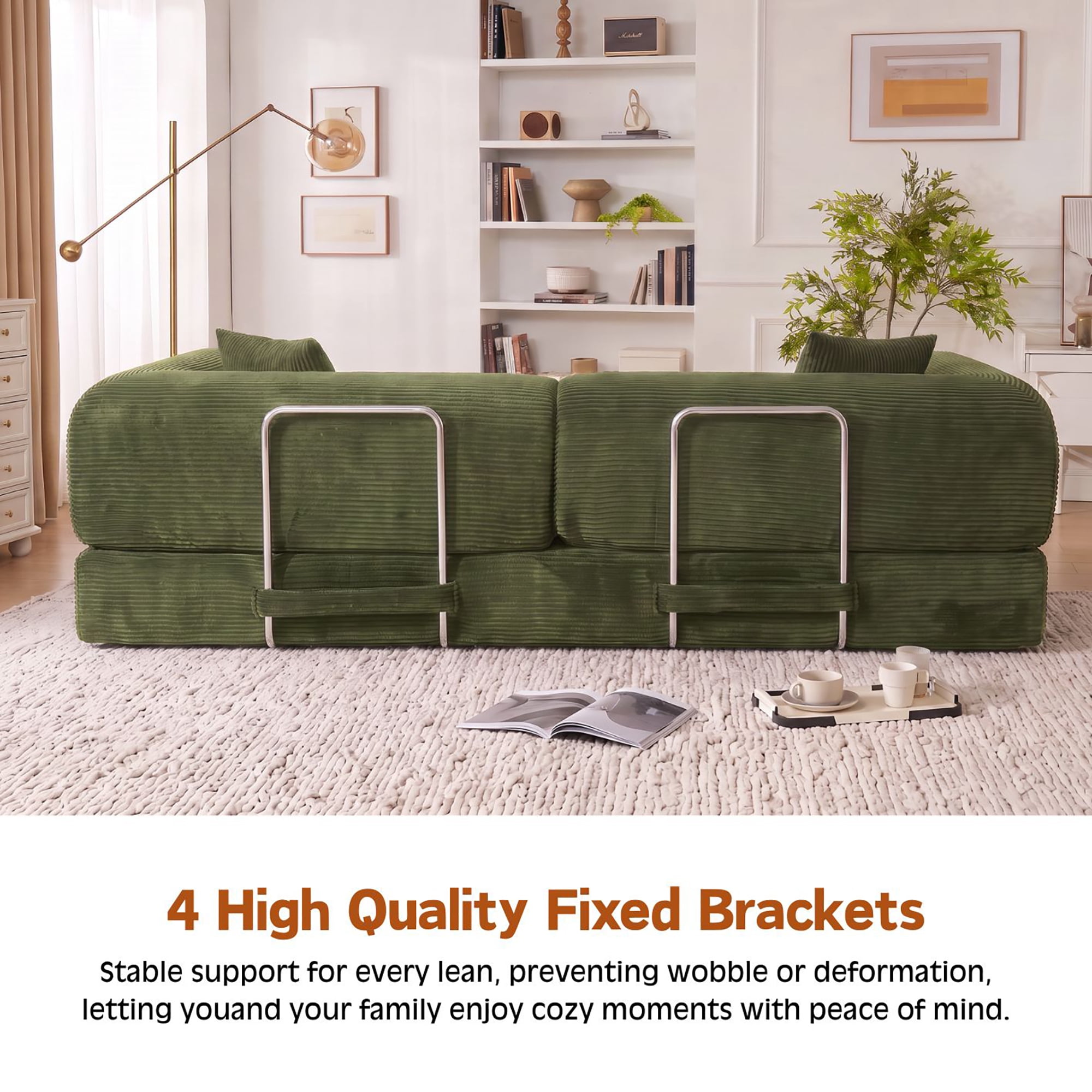 HOQBN Convertible Sofa Bed, Corduroy Fold Out Futon Sleeper Mattress with Pillows, Boneless Folding Floor Couch for Living Room Bedroom Green