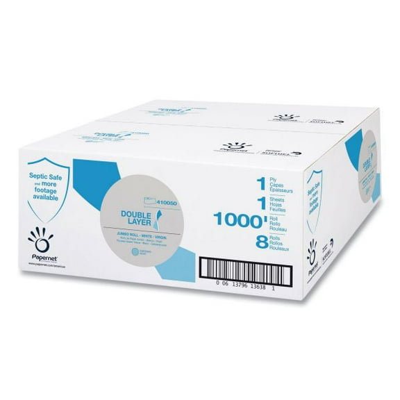 Papernet Heavenly Soft Double Layer Jumbo Toilet Tissue, Septic Safe, 1-Ply, White, 1,000 ft, 8 Rolls/Carton
