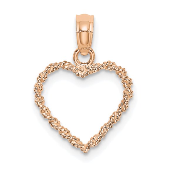 Finest Gold 10K Rose Gold 3D Polished Rope Heart Pendant